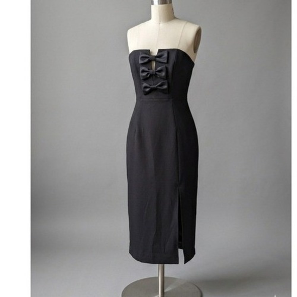 Giani Bini  Black Strapless Bow Front Midi Dress Side‎ Slit XL NEW